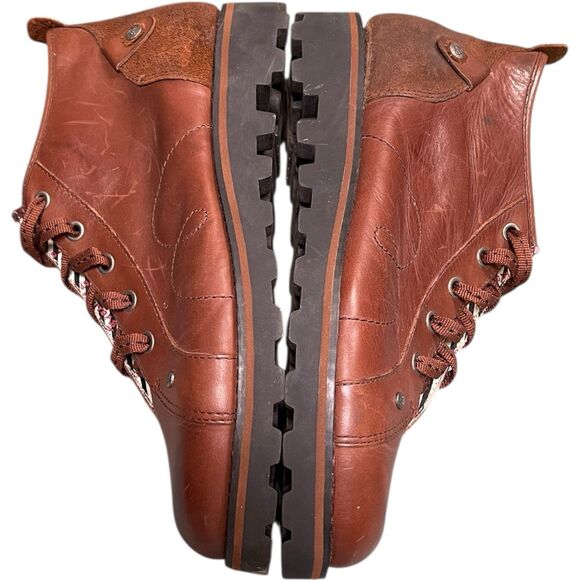 LONDON UNDERGROUND Punk Ankle Boots Lace Up Oil Rubbed Brown Leather Chunky Sole - Picture 9 of 11